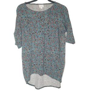lularoe irma short sleeve shirt graphic high low new with tags blue xxs READ
